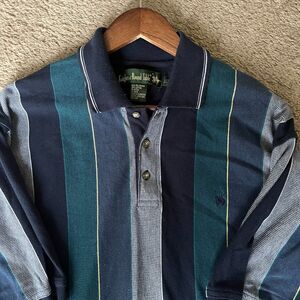 Vintage 90s KNIGHTS of ROUND TABLE Green & Blue Striped Polo Shirt Men's M